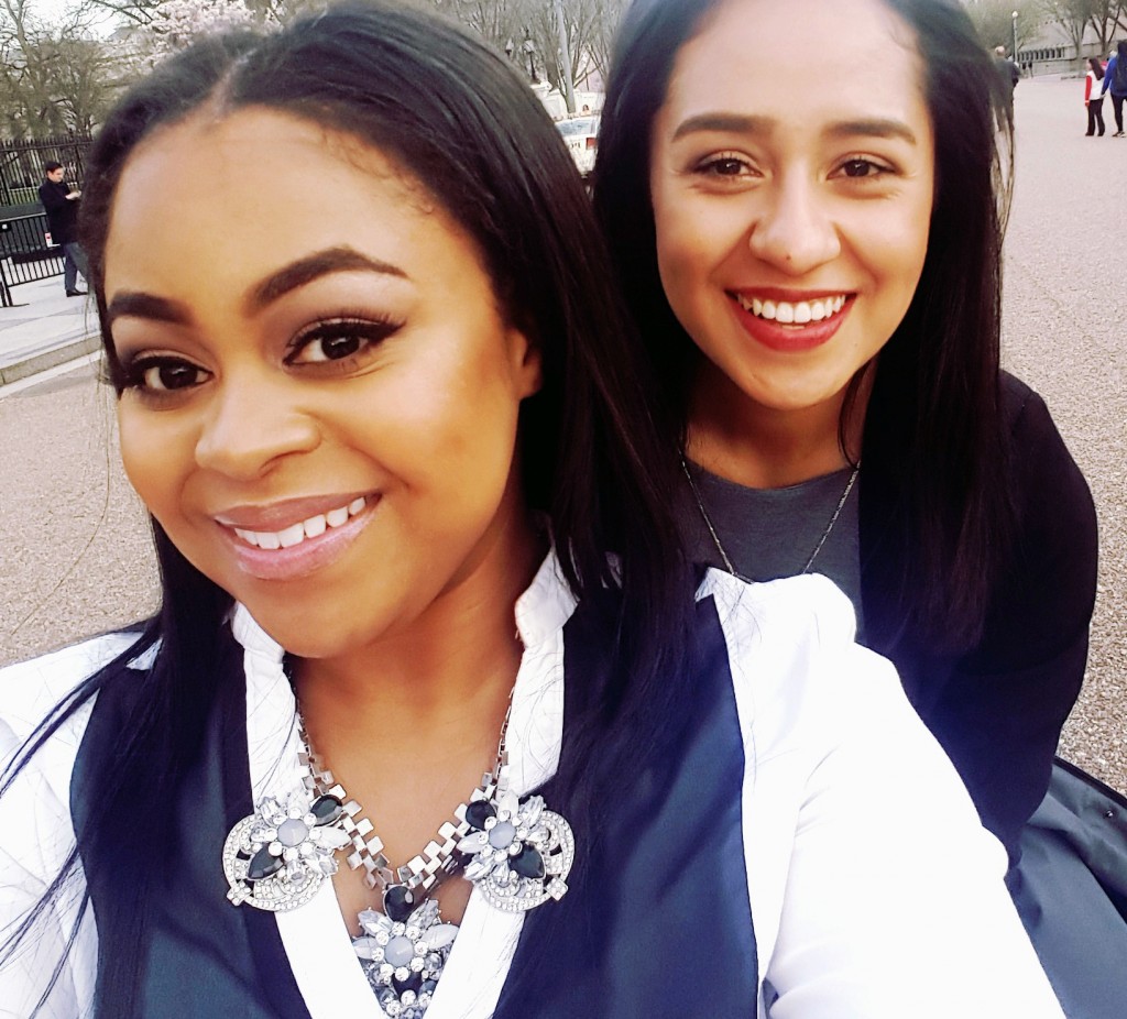 UM-Flint Communication Major Tajhae Barr in Washington, D.C., with an intern for the National Conference of State Legislatures.