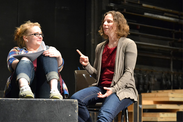 Dean works with UM-Flint Theatre student Shelby Coleman on the set of "Next to Normal."