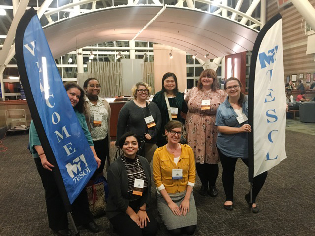 Emily Feuerherm, PhD, (front row, right) and her TEL 313 students at the 2017 MI-TESOL Conference