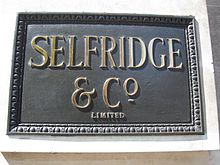 Plaque on the Selfridge's building