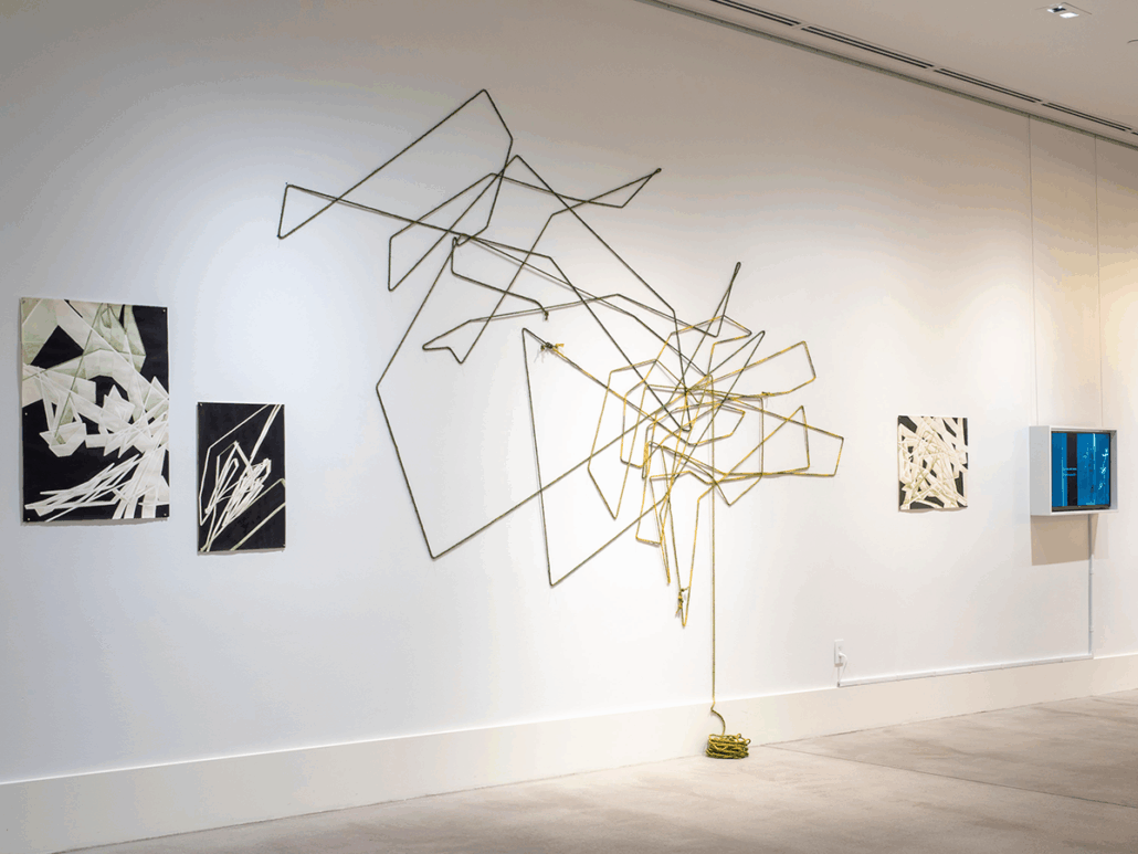 Close-up of Carter's work on the gallery wall, featuring details of the sisal installation.