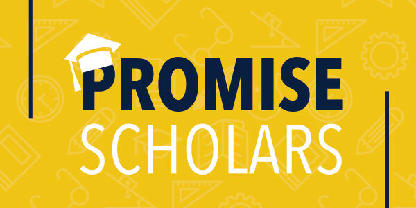 Promise Scholars Graphic with a Grad cap over the P - Maize background